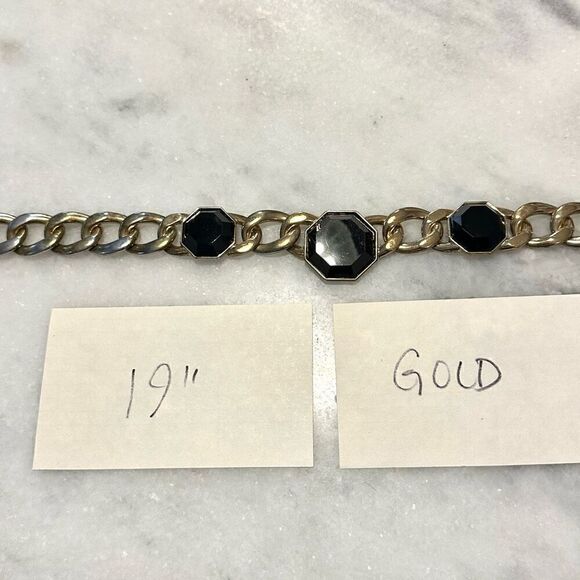 Zara Chunky Gold-tone Cuban Curb Chain With Black Stone Statement Necklace 19" - Picture 4 of 4